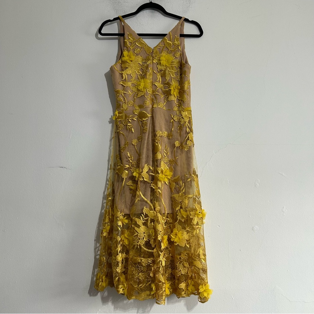 Dress the Population Audrey Fit & Flare Sheer Lace Floral Applique Midi Dress M - Picture 11 of 14
